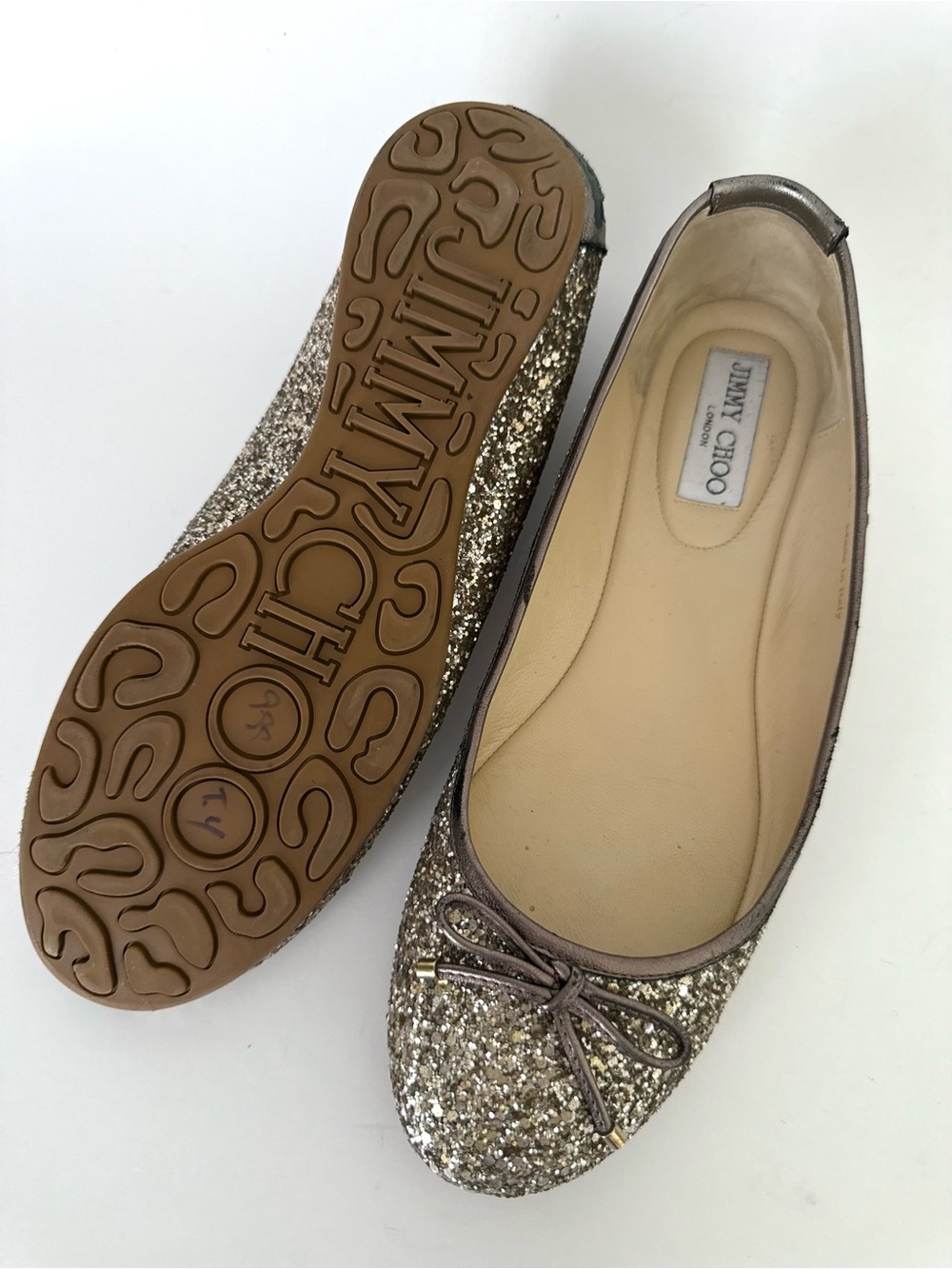 Jimmy Choo Women's Glitter Ballet Flats in Gold